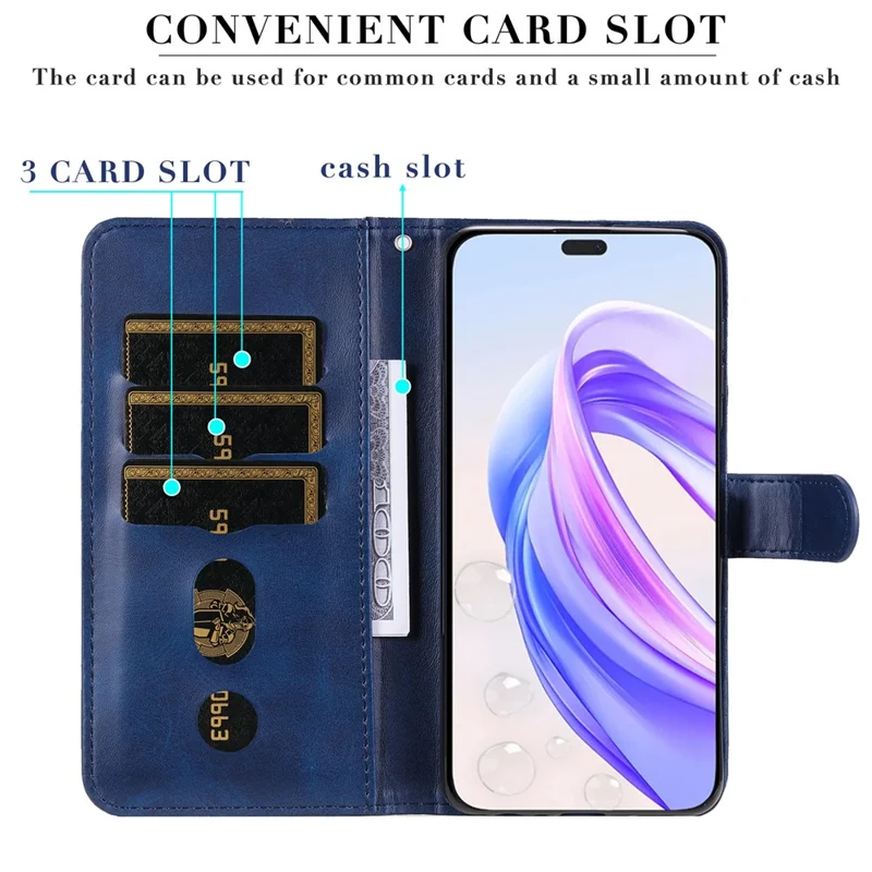 For Honor X50i+ 5G Zipper Leather Case Calf Texture Phone Cover - Blue
