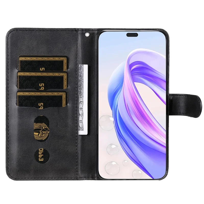 For Honor X50i+ 5G Zipper Leather Case Calf Texture Phone Cover - Black