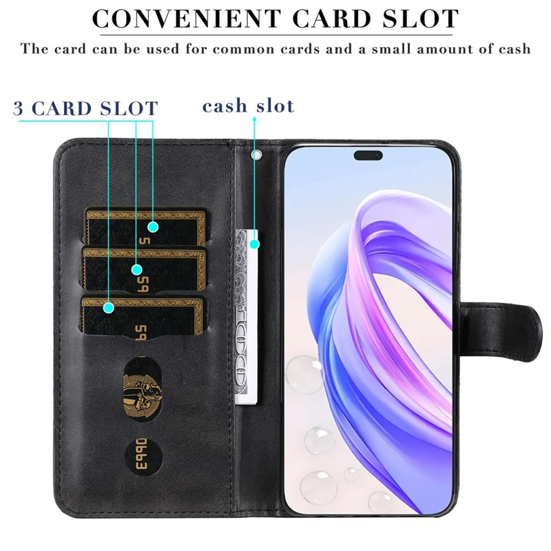 For Honor X50i+ 5G Zipper Leather Case Calf Texture Phone Cover - Black