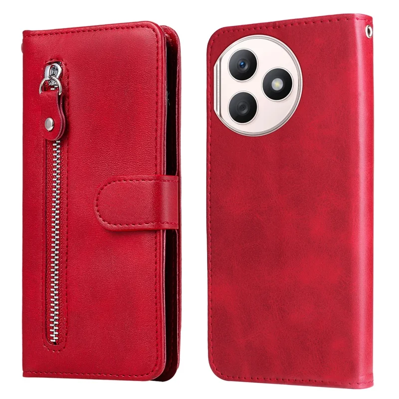 For Honor X50i+ 5G Zipper Leather Case Calf Texture Phone Cover - Red