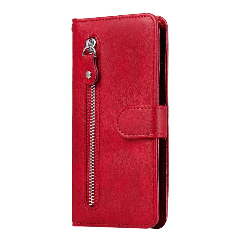 For Honor X50i+ 5G Zipper Leather Case Calf Texture Phone Cover - Red