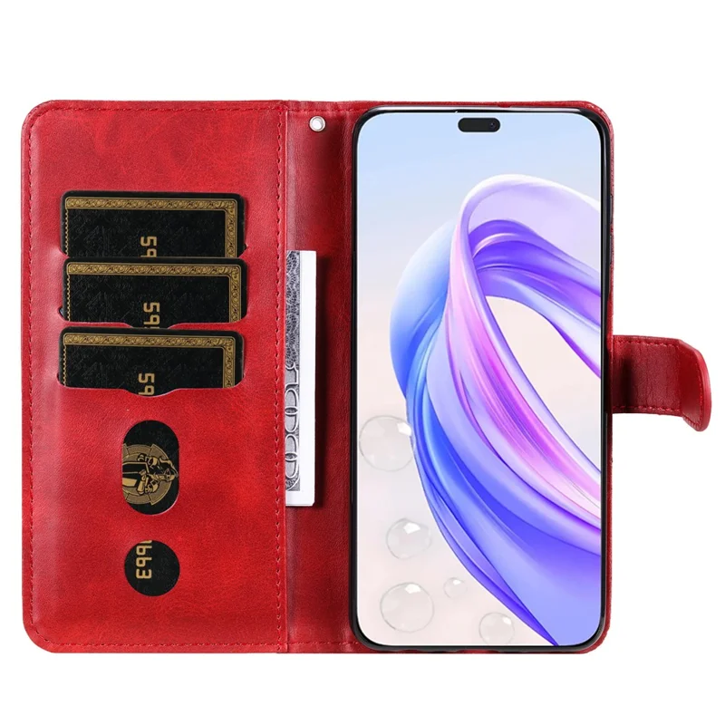 For Honor X50i+ 5G Zipper Leather Case Calf Texture Phone Cover - Red