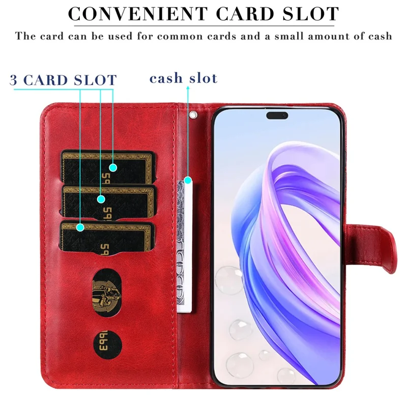 For Honor X50i+ 5G Zipper Leather Case Calf Texture Phone Cover - Red