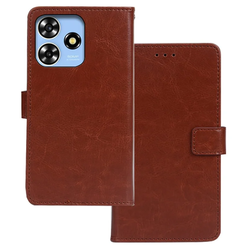 IDEWEI For ZTE Blade A73 Case Wallet Crazy Horse Pattern Leather Phone Cover - Brown