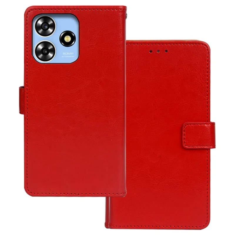 IDEWEI For ZTE Blade A73 Case Wallet Crazy Horse Pattern Leather Phone Cover - Red
