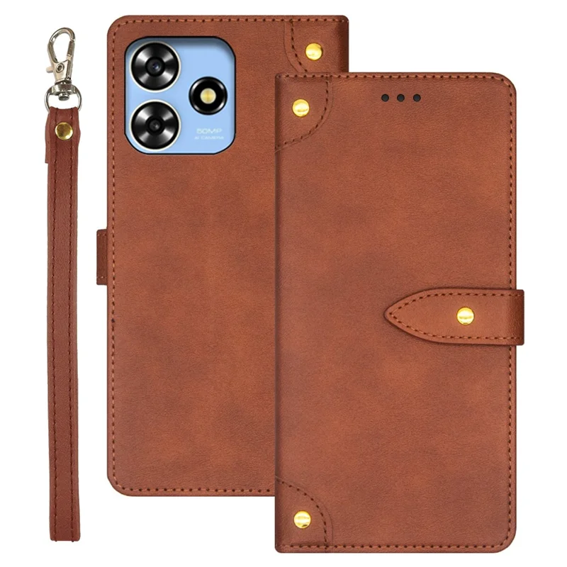IDEWEI For ZTE Blade A73 Leather Case Phone Cover with Card Holder - Brown