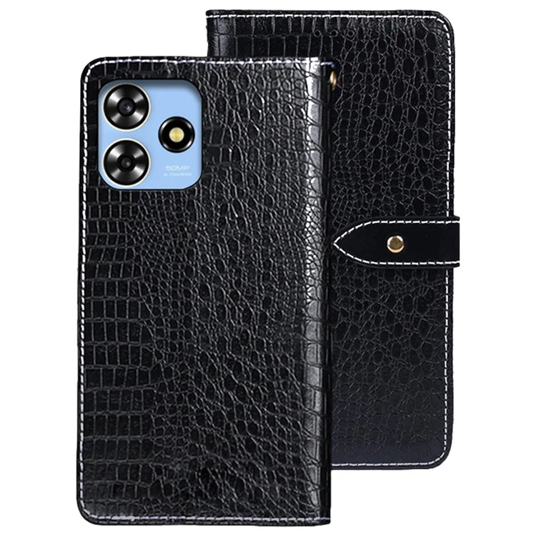 IDEWEI Para ZTE Blade A73 Funda de Piel de Textura de Cocodrilo Cartera de Pie - Negro