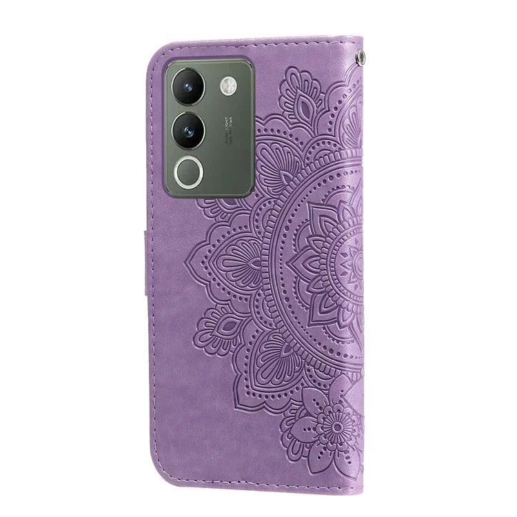 For vivo Y200 (India) 5G / V29e (Global) 5G Case Floral Pattern PU Leather Wallet Stand Phone Cover - Purple