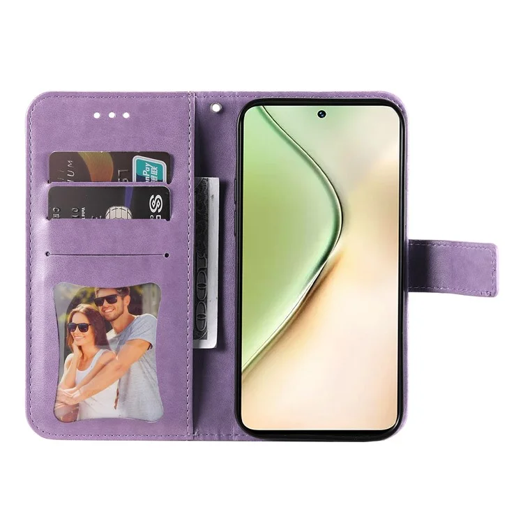 For vivo Y200 (India) 5G / V29e (Global) 5G Case Floral Pattern PU Leather Wallet Stand Phone Cover - Purple