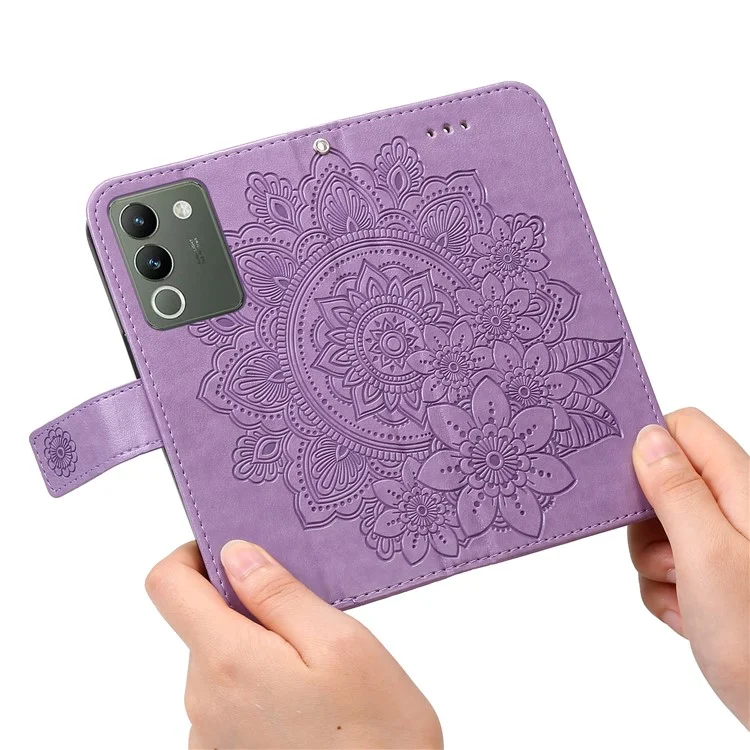 For vivo Y200 (India) 5G / V29e (Global) 5G Case Floral Pattern PU Leather Wallet Stand Phone Cover - Purple