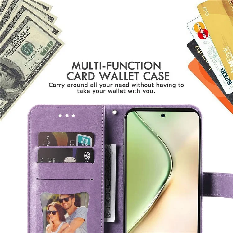 For vivo Y200 (India) 5G / V29e (Global) 5G Case Floral Pattern PU Leather Wallet Stand Phone Cover - Purple