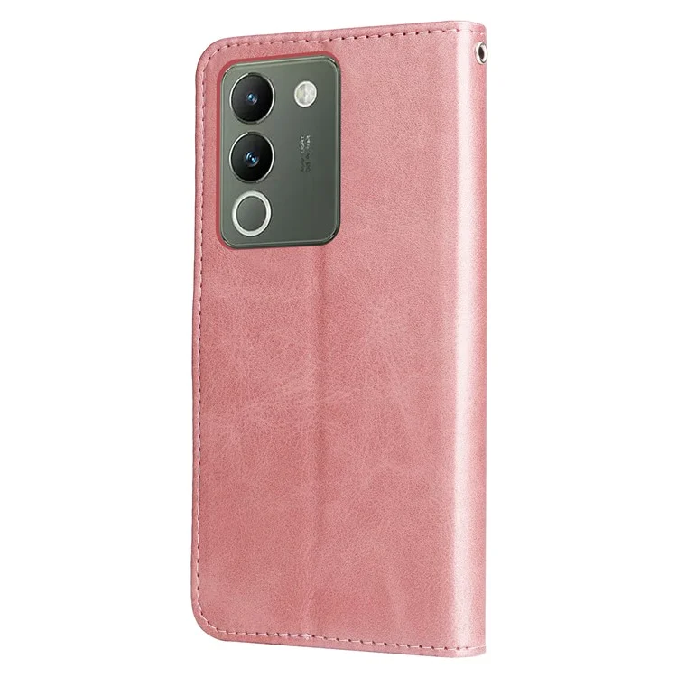 Для vivo Y200 (Индия) 5G / V29e (Глобальный) 5G Zipper Wallet Case Calfskin Leather Cover - Розовый