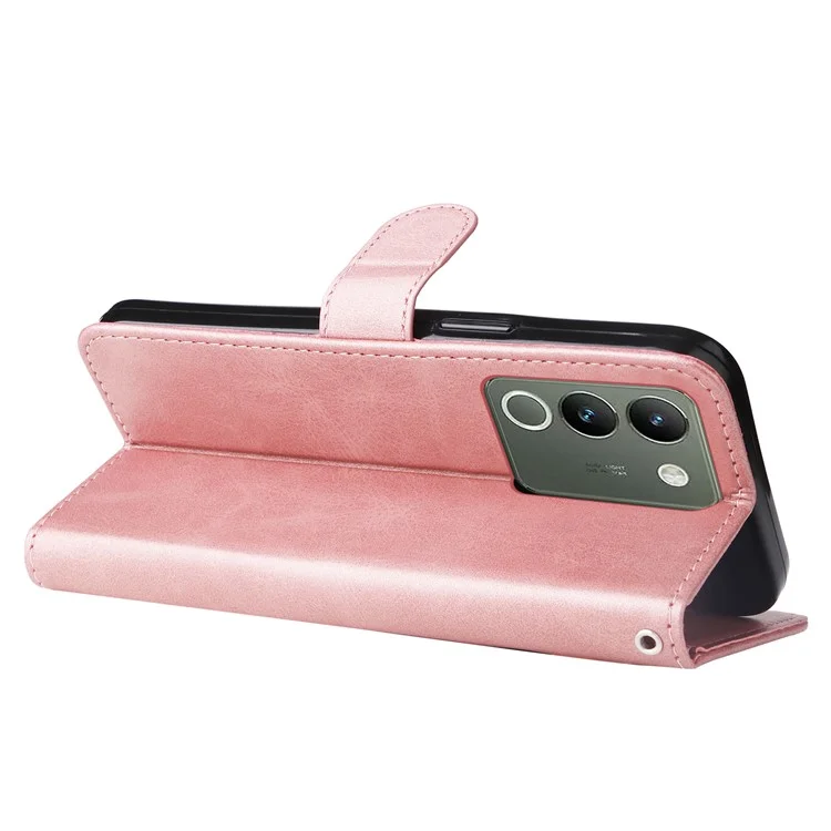 Для vivo Y200 (Индия) 5G / V29e (Глобальный) 5G Zipper Wallet Case Calfskin Leather Cover - Розовый