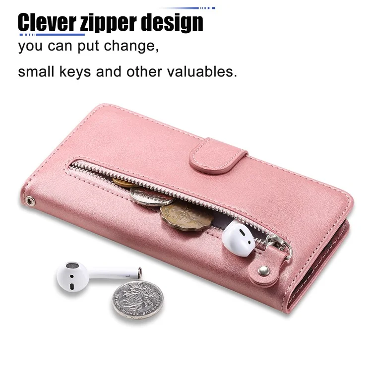 Для vivo Y200 (Индия) 5G / V29e (Глобальный) 5G Zipper Wallet Case Calfskin Leather Cover - Розовый