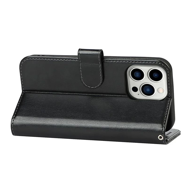 For iPhone 15 Pro Max R61 Texture Wallet Case Leather Phone Cover - Black