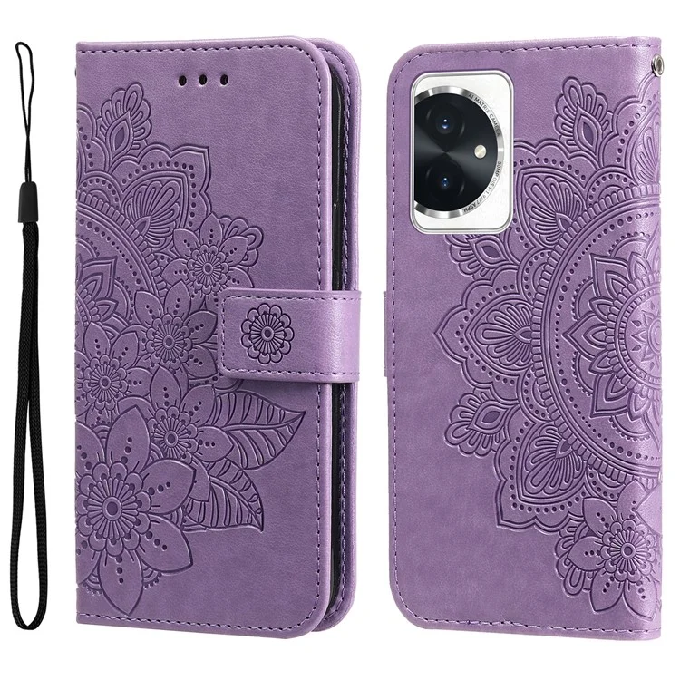 For Honor 100 5G Case Floral Pattern PU Leather Wallet Stand Phone Cover - Purple