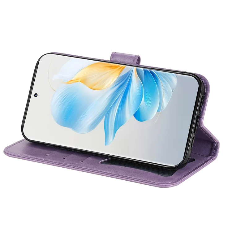For Honor 100 5G Case Floral Pattern PU Leather Wallet Stand Phone Cover - Purple