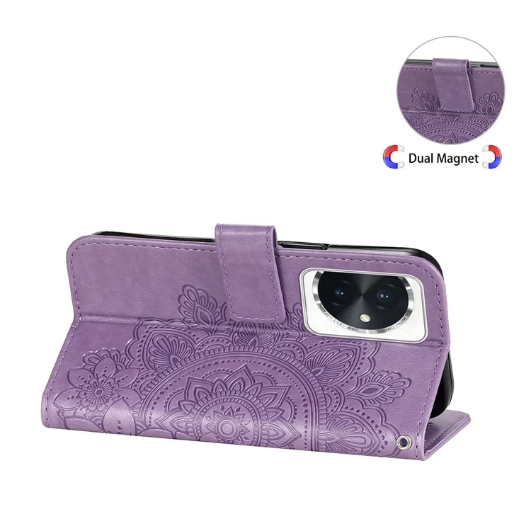 For Honor 100 5G Case Floral Pattern PU Leather Wallet Stand Phone Cover - Purple