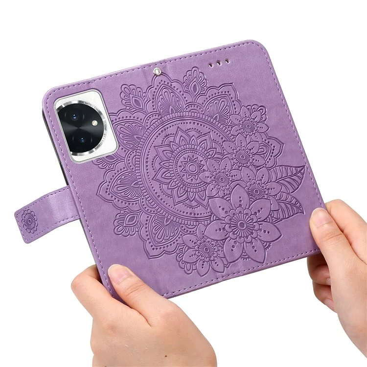 For Honor 100 5G Case Floral Pattern PU Leather Wallet Stand Phone Cover - Purple