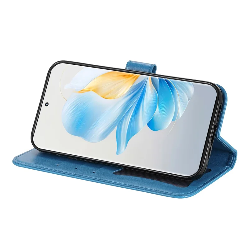 For Honor 100 5G Case Floral Pattern PU Leather Wallet Stand Phone Cover - Blue