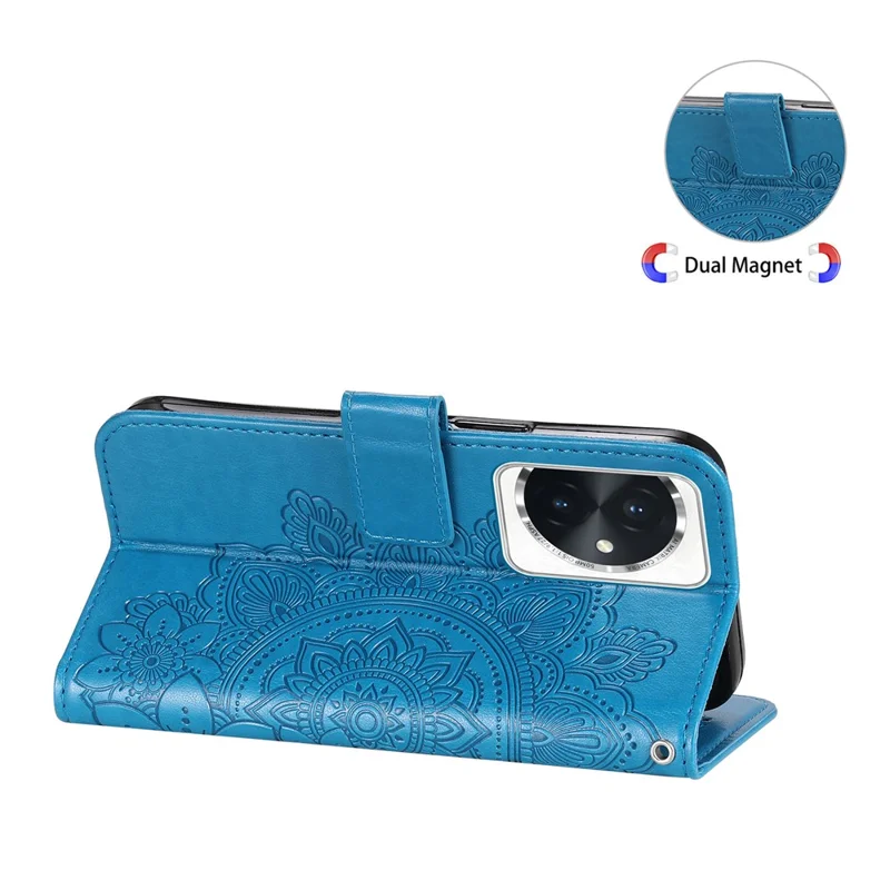 For Honor 100 5G Case Floral Pattern PU Leather Wallet Stand Phone Cover - Blue