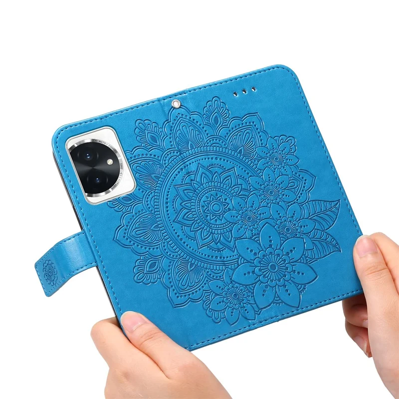 For Honor 100 5G Case Floral Pattern PU Leather Wallet Stand Phone Cover - Blue