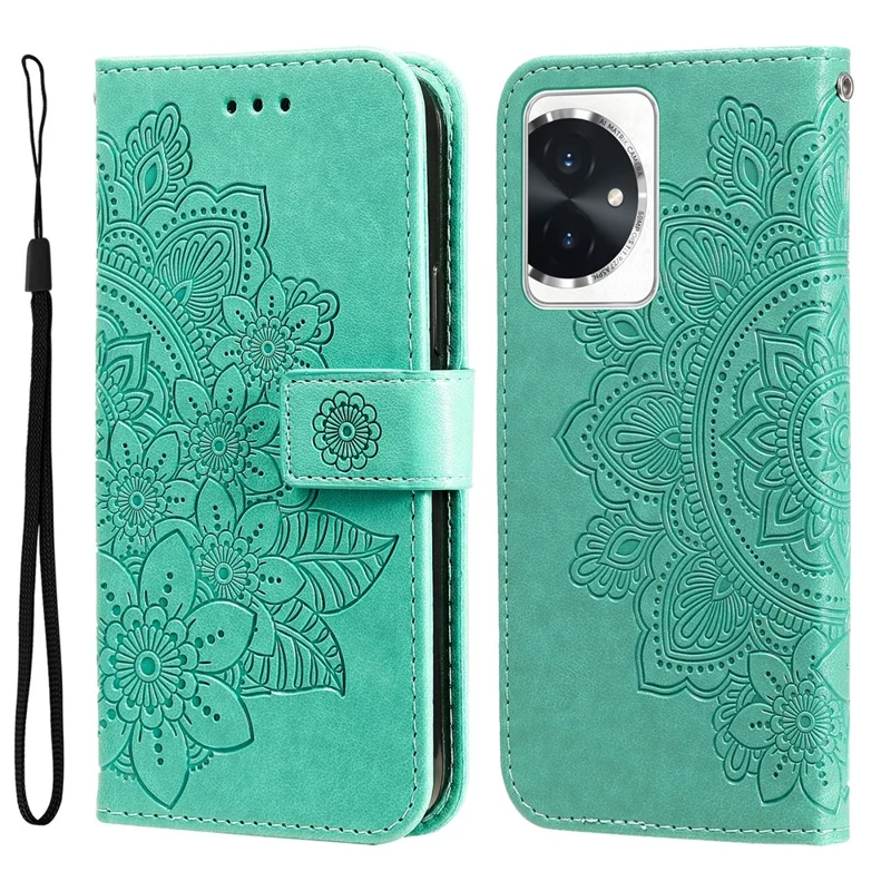For Honor 100 5G Etui Blomstermønster PU Læder Wallet Ståfunktion Telefonbeslag - Grøn