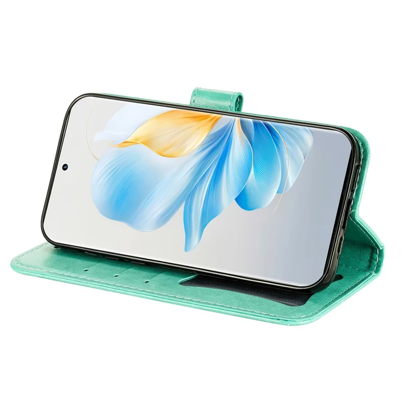For Honor 100 5G Etui Blomstermønster PU Læder Wallet Ståfunktion Telefonbeslag - Grøn