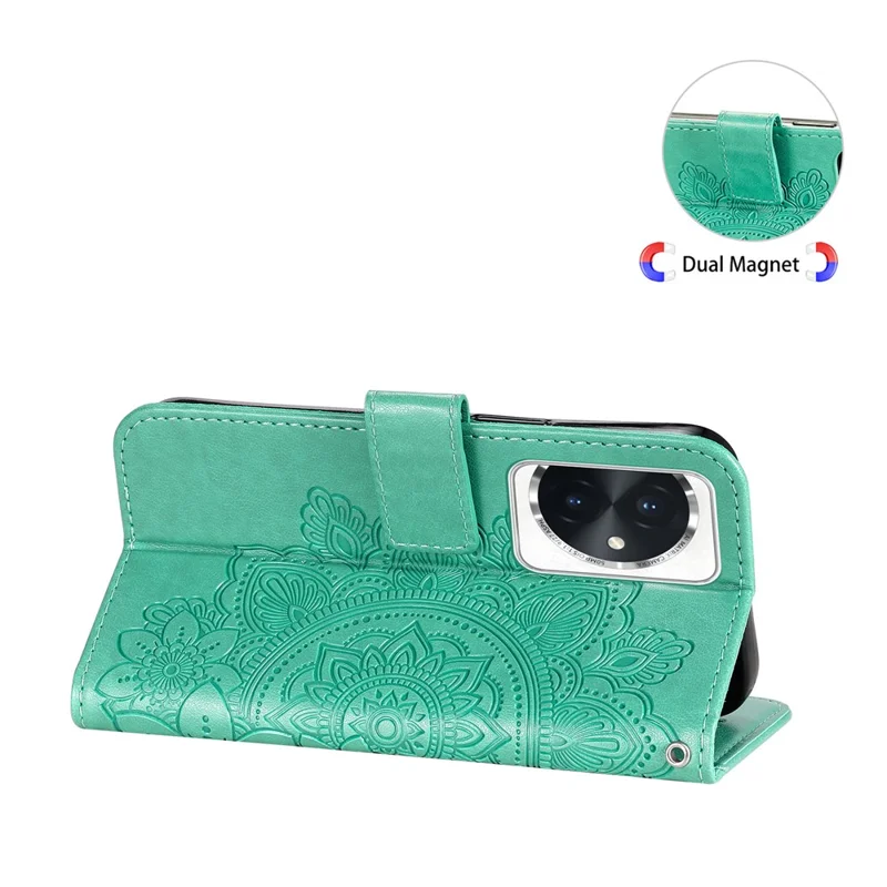 For Honor 100 5G Etui Blomstermønster PU Læder Wallet Ståfunktion Telefonbeslag - Grøn