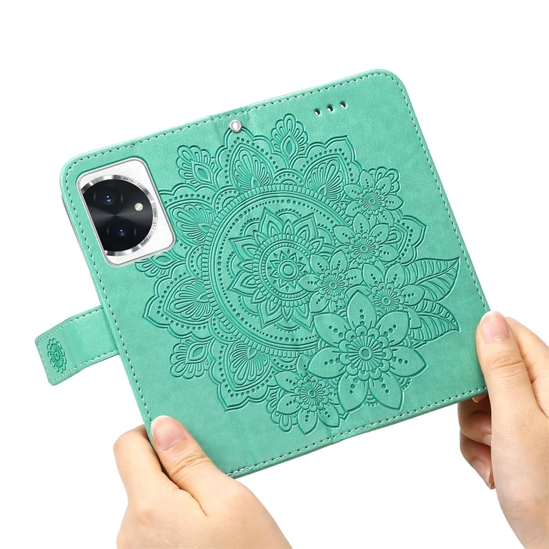 For Honor 100 5G Etui Blomstermønster PU Læder Wallet Ståfunktion Telefonbeslag - Grøn