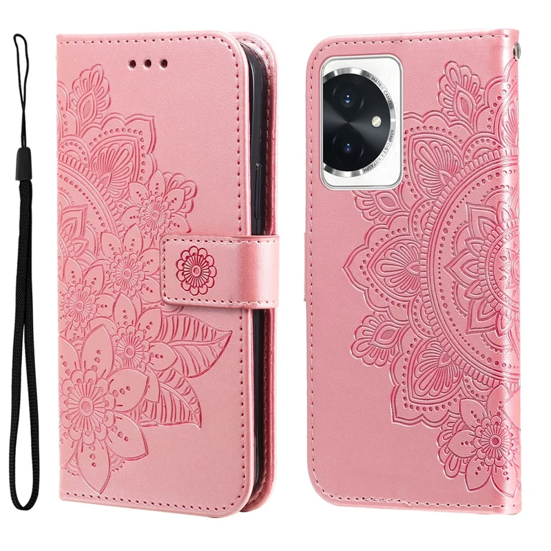 Cover per Honor 100 5G con Fiori, Portafoglio in PU, Supporto, Rosa