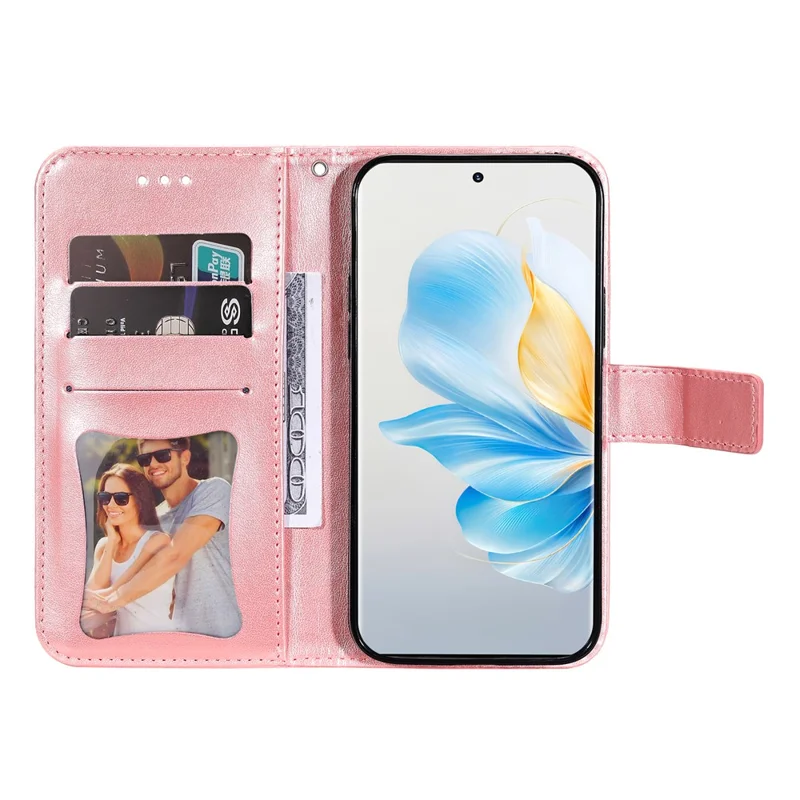 Cover per Honor 100 5G con Fiori, Portafoglio in PU, Supporto, Rosa