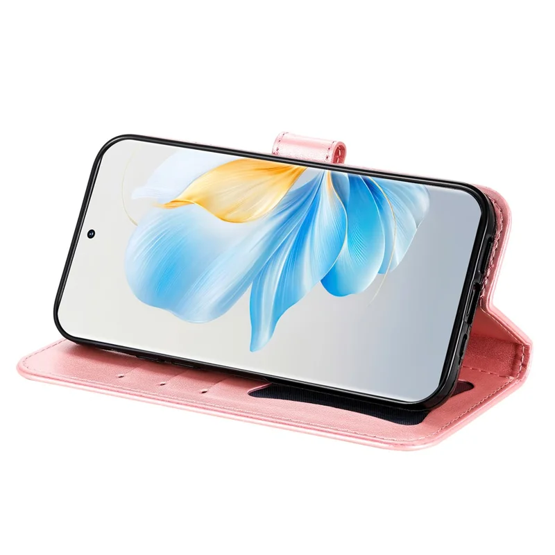 Cover per Honor 100 5G con Fiori, Portafoglio in PU, Supporto, Rosa