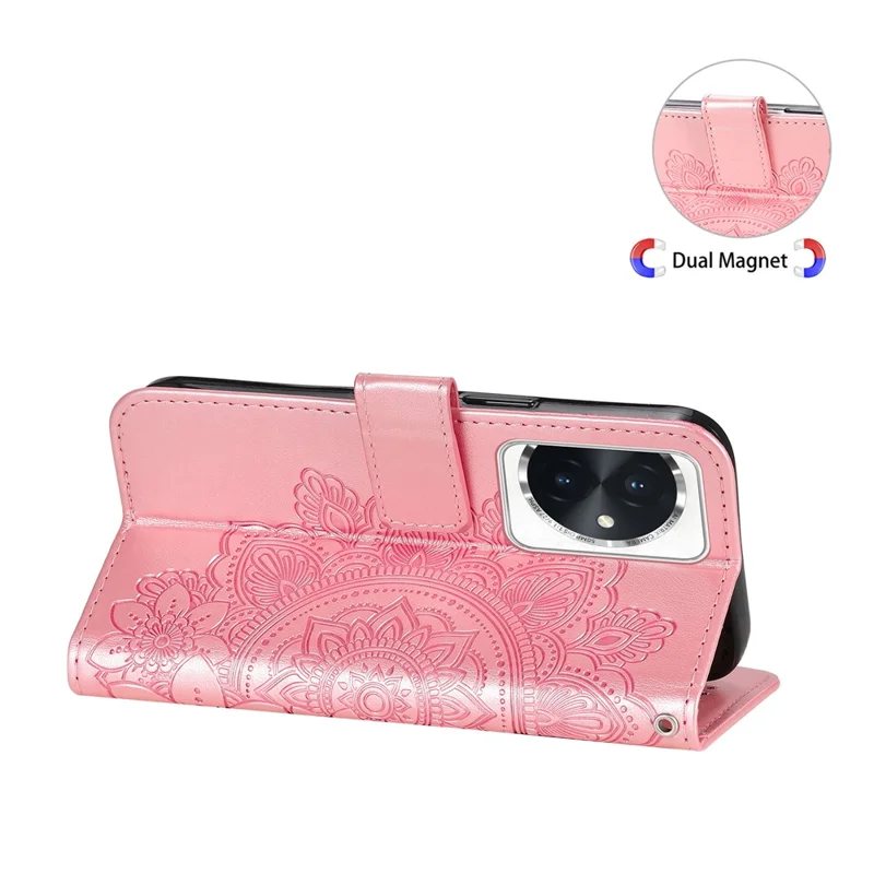 Cover per Honor 100 5G con Fiori, Portafoglio in PU, Supporto, Rosa