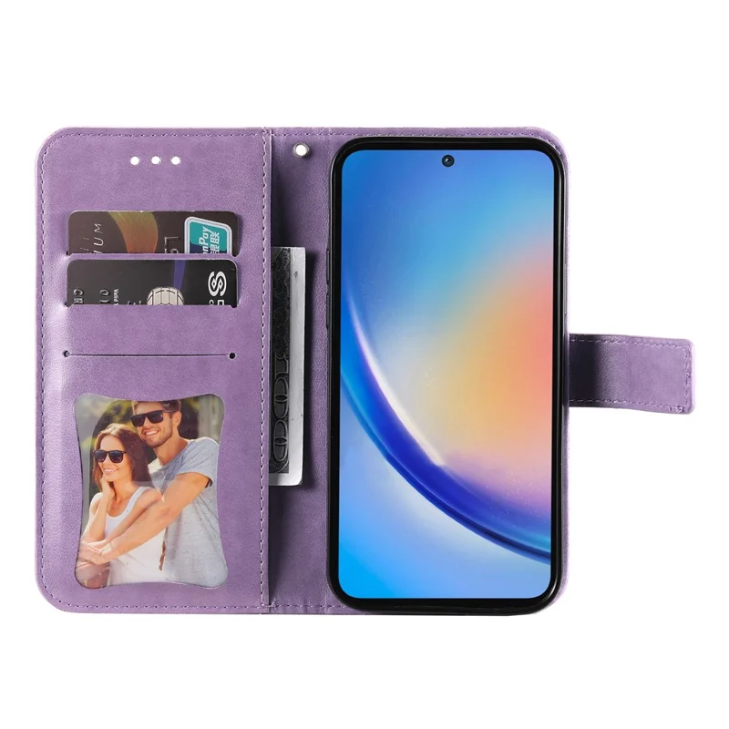 For Samsung Galaxy A35 5G Case Floral Pattern PU Leather Wallet Stand Phone Cover - Purple