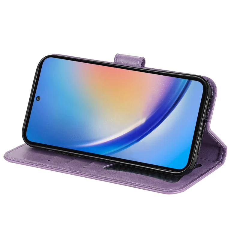 For Samsung Galaxy A35 5G Case Floral Pattern PU Leather Wallet Stand Phone Cover - Purple