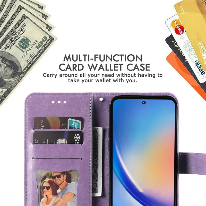 For Samsung Galaxy A35 5G Case Floral Pattern PU Leather Wallet Stand Phone Cover - Purple