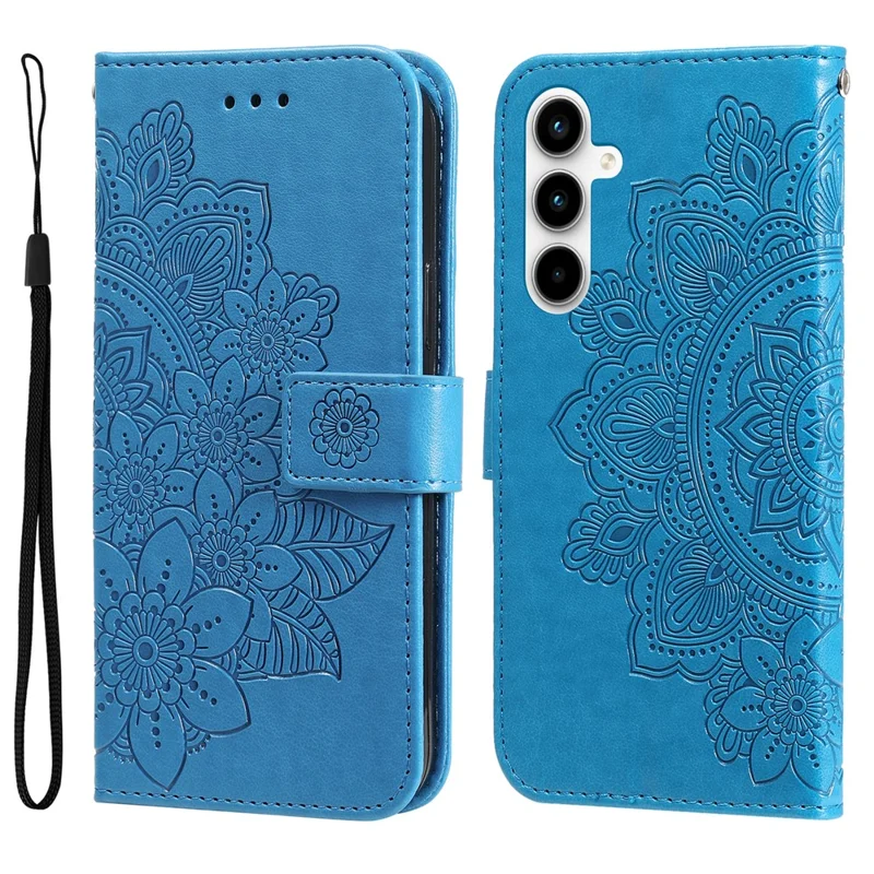 For Samsung Galaxy A35 5G Case Floral Pattern PU Leather Wallet Stand Phone Cover - Blue