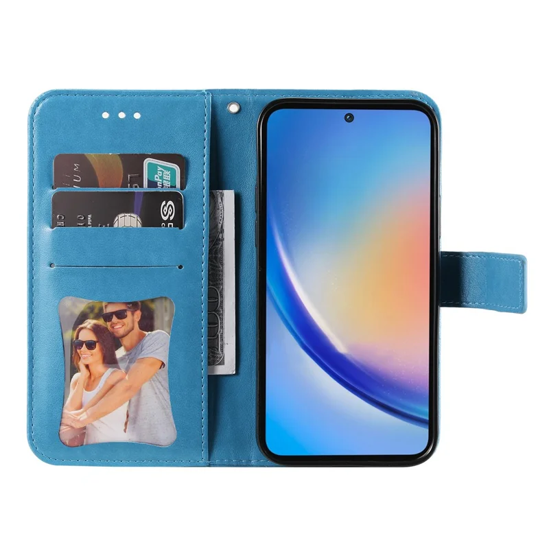For Samsung Galaxy A35 5G Case Floral Pattern PU Leather Wallet Stand Phone Cover - Blue