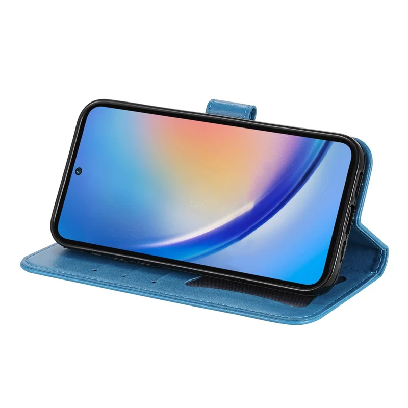 For Samsung Galaxy A35 5G Case Floral Pattern PU Leather Wallet Stand Phone Cover - Blue