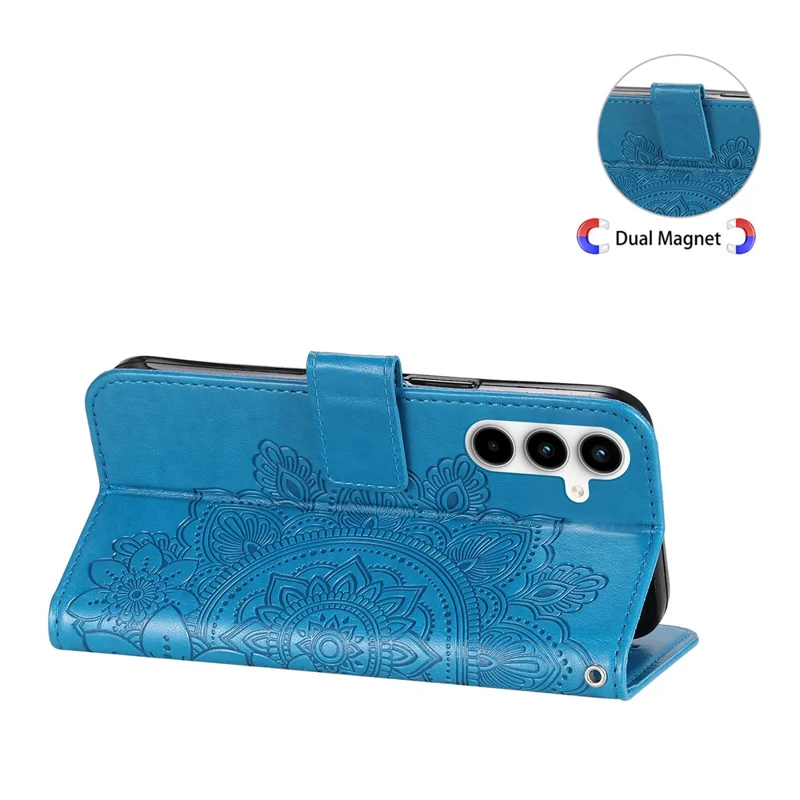 For Samsung Galaxy A35 5G Case Floral Pattern PU Leather Wallet Stand Phone Cover - Blue