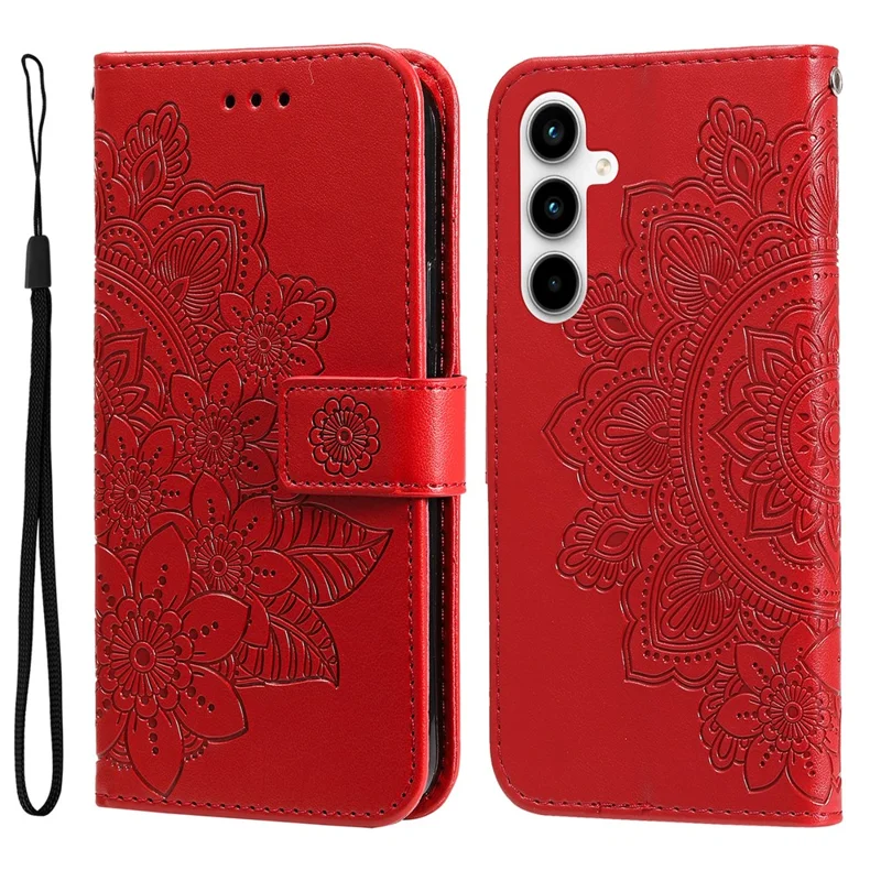 For Samsung Galaxy A35 5G Case Floral Pattern PU Leather Wallet Stand Phone Cover - Red