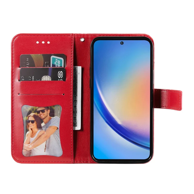 For Samsung Galaxy A35 5G Case Floral Pattern PU Leather Wallet Stand Phone Cover - Red