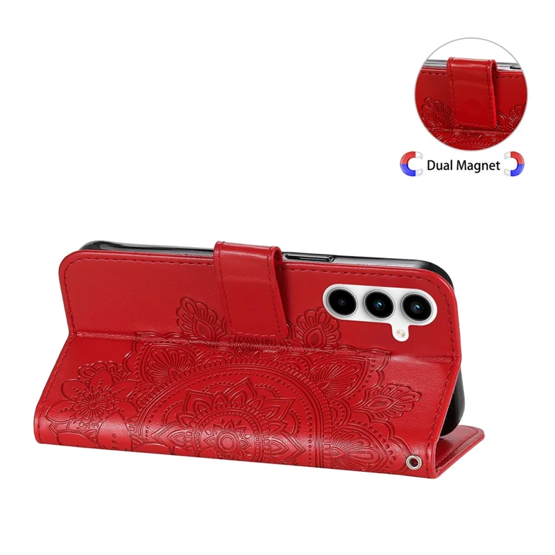 For Samsung Galaxy A35 5G Case Floral Pattern PU Leather Wallet Stand Phone Cover - Red