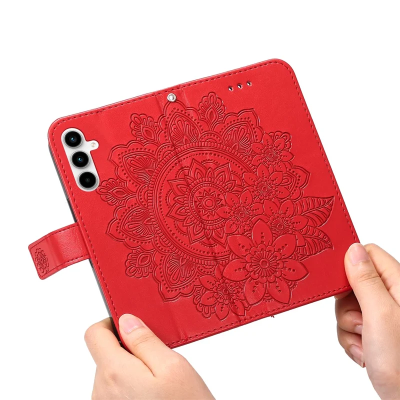 For Samsung Galaxy A35 5G Case Floral Pattern PU Leather Wallet Stand Phone Cover - Red