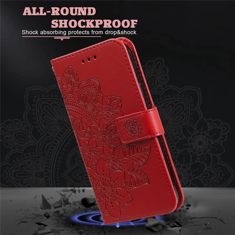 For Samsung Galaxy A35 5G Case Floral Pattern PU Leather Wallet Stand Phone Cover - Red