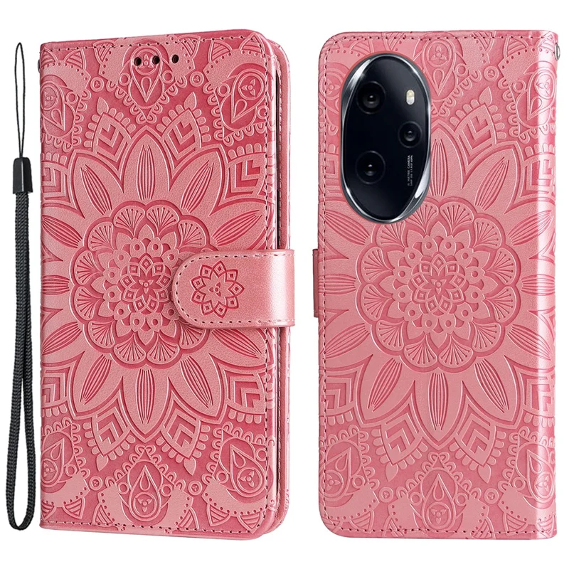 For Honor 100 Pro 5G Sunflower Wallet Case PU Leather Phone Cover - Pink