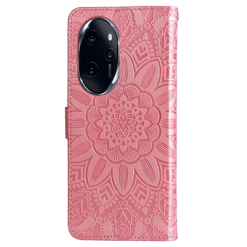 For Honor 100 Pro 5G Sunflower Wallet Case PU Leather Phone Cover - Pink