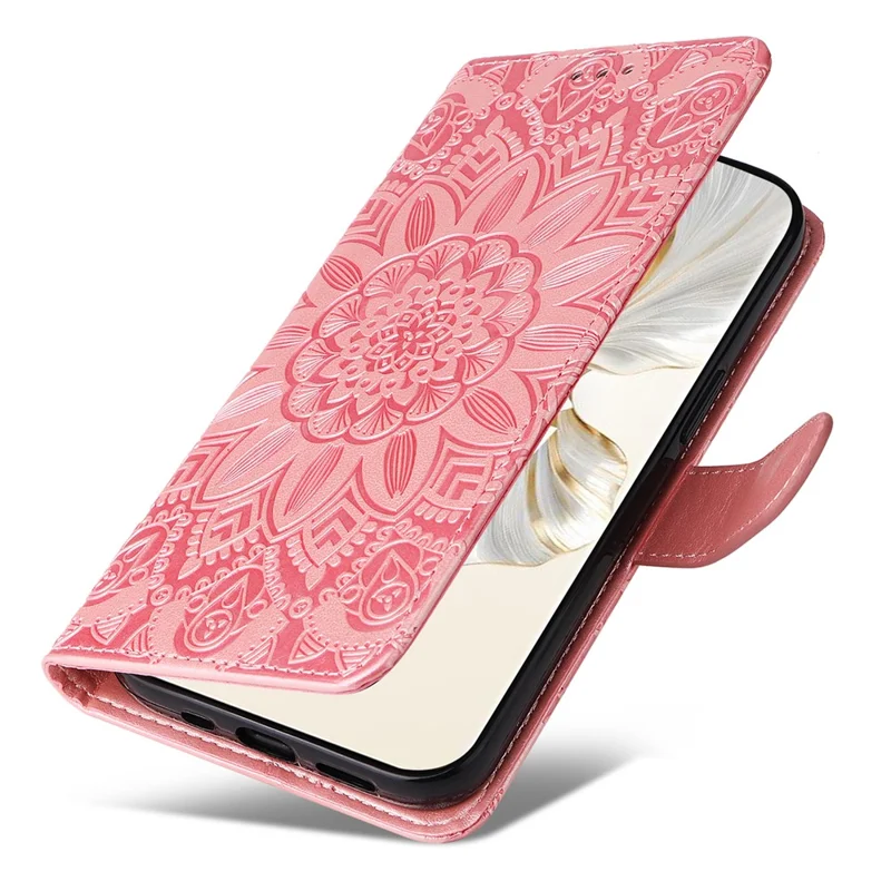 For Honor 100 Pro 5G Sunflower Wallet Case PU Leather Phone Cover - Pink