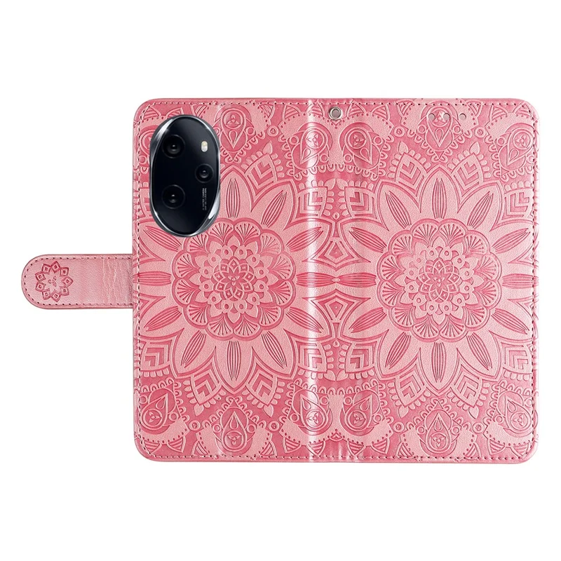 For Honor 100 Pro 5G Sunflower Wallet Case PU Leather Phone Cover - Pink